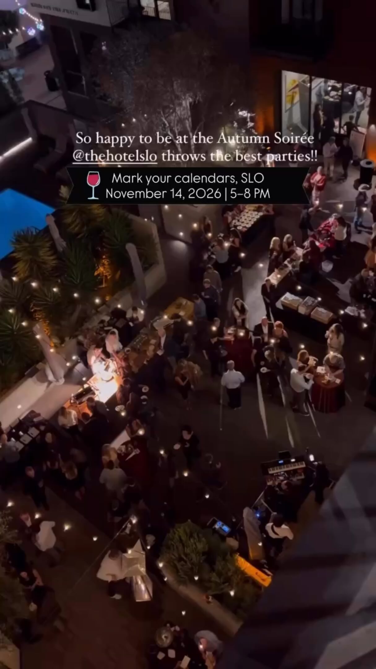 🍂🍷 Fall flavors, local wine, and a little SLO magic!

The 5th Annual Autumn Soirée: The SLO Way returns to Hotel SLO on November 14! 🎉 

Enjoy incredible Central Coast wines, delicious bites from talented chefs, live entertainment, an immersive light installation, and an after-party. 

Even better? Proceeds benefit local nonprofits and community organizations! ❤️

📅 November 14, 2026
🕕 5:00 pm - 8:00 pm
📍 Hotel SLO, downtown San Luis Obispo

🎟️ Get event details and tickets at @autumnsoiree_slo ! 

🎥 @autumnsoiree_slo 

#SanLuisObispoGuide #AutumnSoiree #HotelSLO #SLOCounty #CentralCoastWine